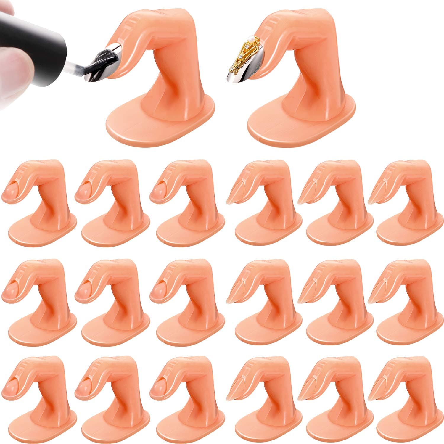 20 Pieces Practice Manicure Fingers Fake Finger Practice Model Training Fingers Display for Acrylic Nails Art Decorations Manicure Tips DIY Nail Art Training Supply Tools Set