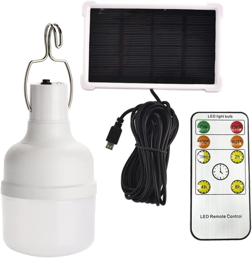 Szyoumy Solar Light Bulb, Outdoor Camping Light, Indoor Home Solar Emergency Light Bulb, Suitable for Wild Camping Tent Night Fishing Portable LED Bulb 300LM (White)