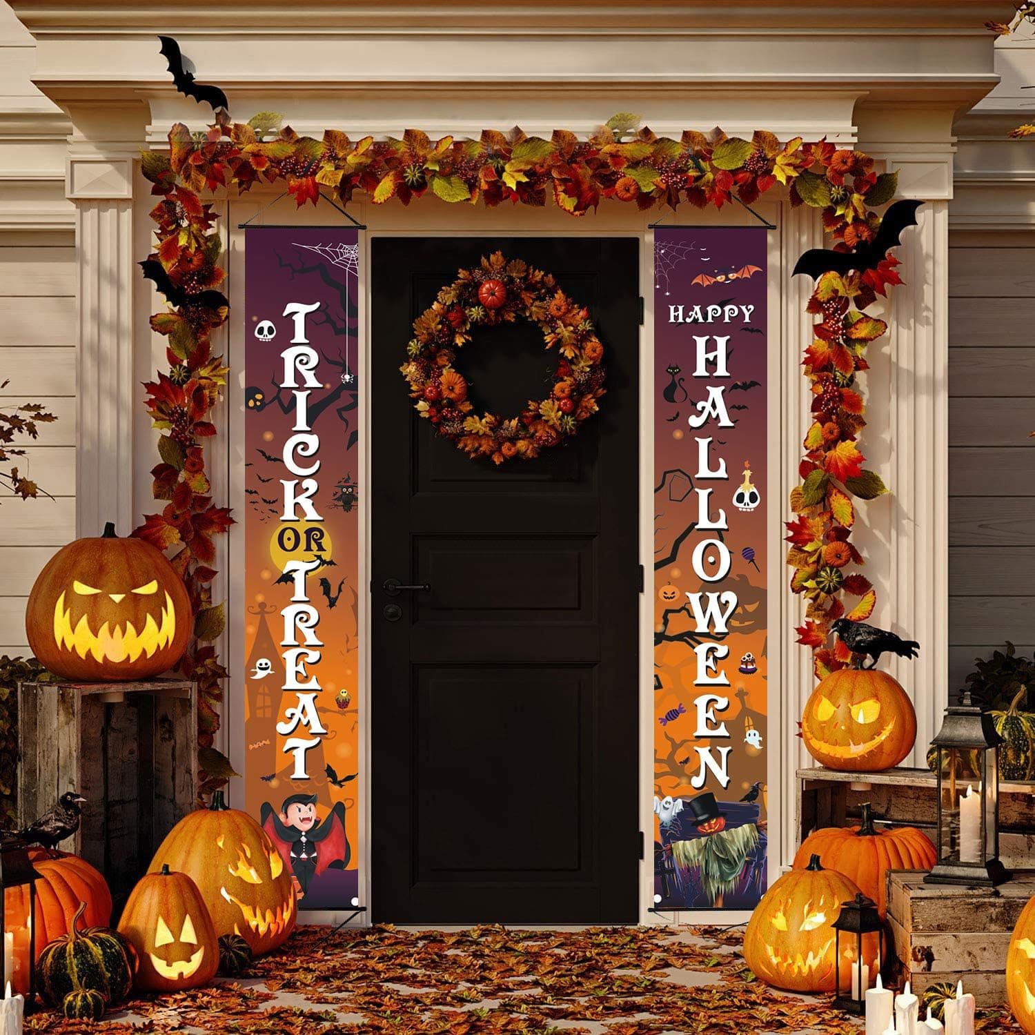 FURANDE Halloween Decorations Outdoor | Trick or Treat & Happy Halloween Signs for Front Door or Indoor Home Decor | Porch Decorations | Halloween Welcome Signs