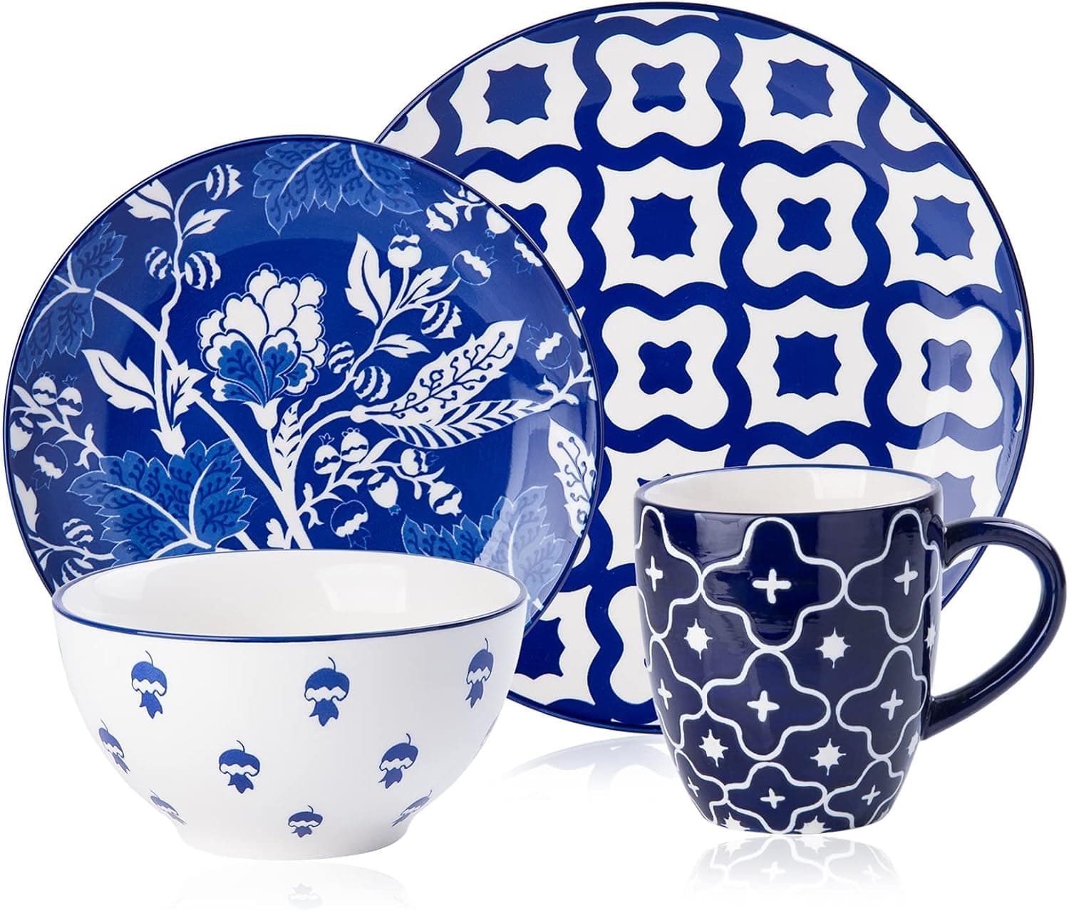 Wisenvoy Plates and Bowls Sets Dinnerware Sets 16 Piece Plate Set Dinner Plates Stoneware Dinnerware Set Dish Set for 4