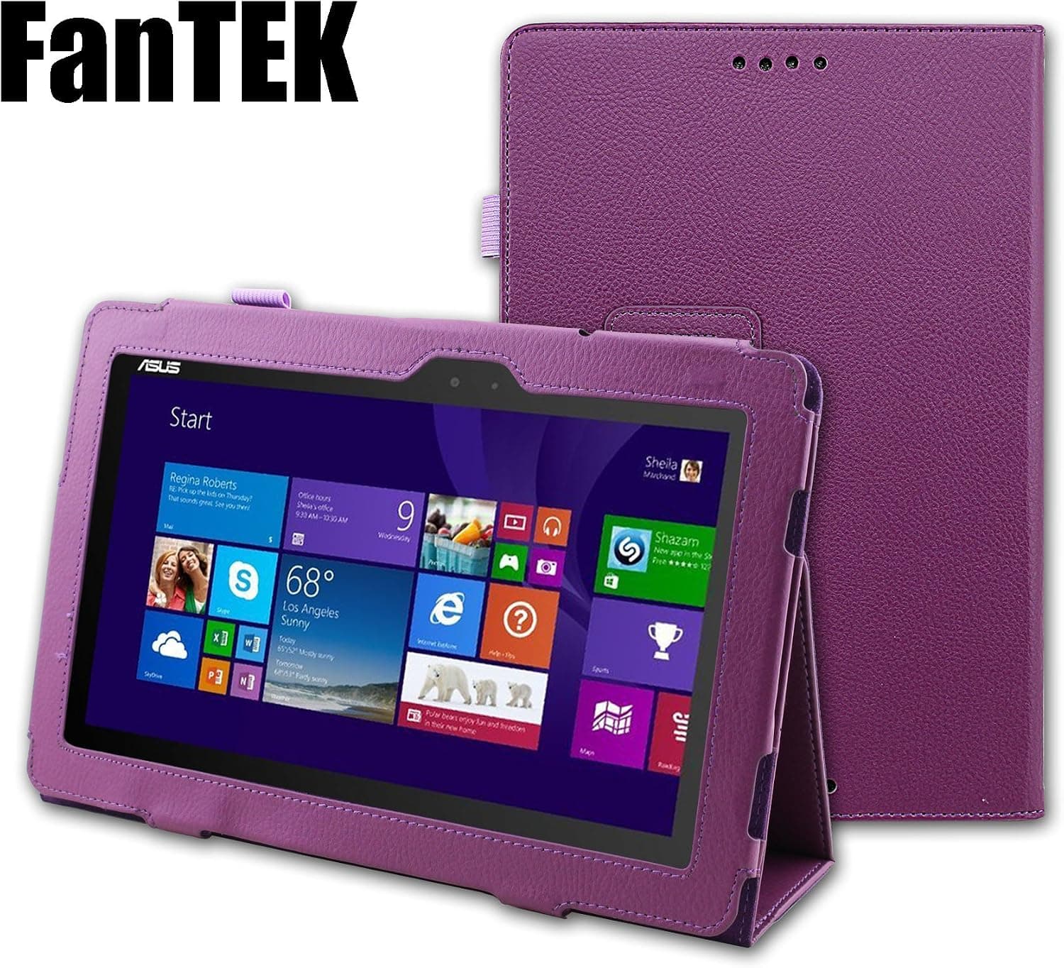FanTEK ASUS Transformer Book T100 T100TA T100TAF T100TAM T100TAR 10.1-Inch Tablet Case - PU Leather Multi-Angle Stand Magnetic Closure Smart Cover (Purple)