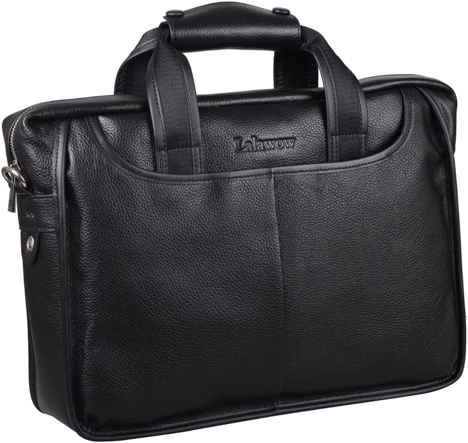 Lalawow Men SOFT Genuine Leather Messenger Bag Briefcase Handbag Support 9-14" Laptop A4 Files Ipad Books (Black)