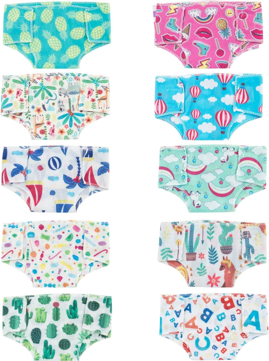 SOTOGO 10 Pieces Doll Diapers Doll Underwear Doll Bibs for Baby Doll and American 18 Inch Doll, Charmful Style