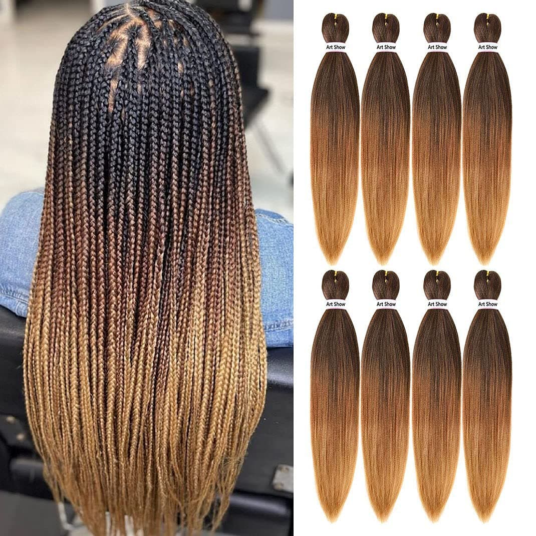 Pre Stretched Braiding Hair Yaki Texture ombre Braid Hair Extensions Lot Mixed Color Hot Water Setting Crochet Twist Hair (26 inch, 1B/30/27)