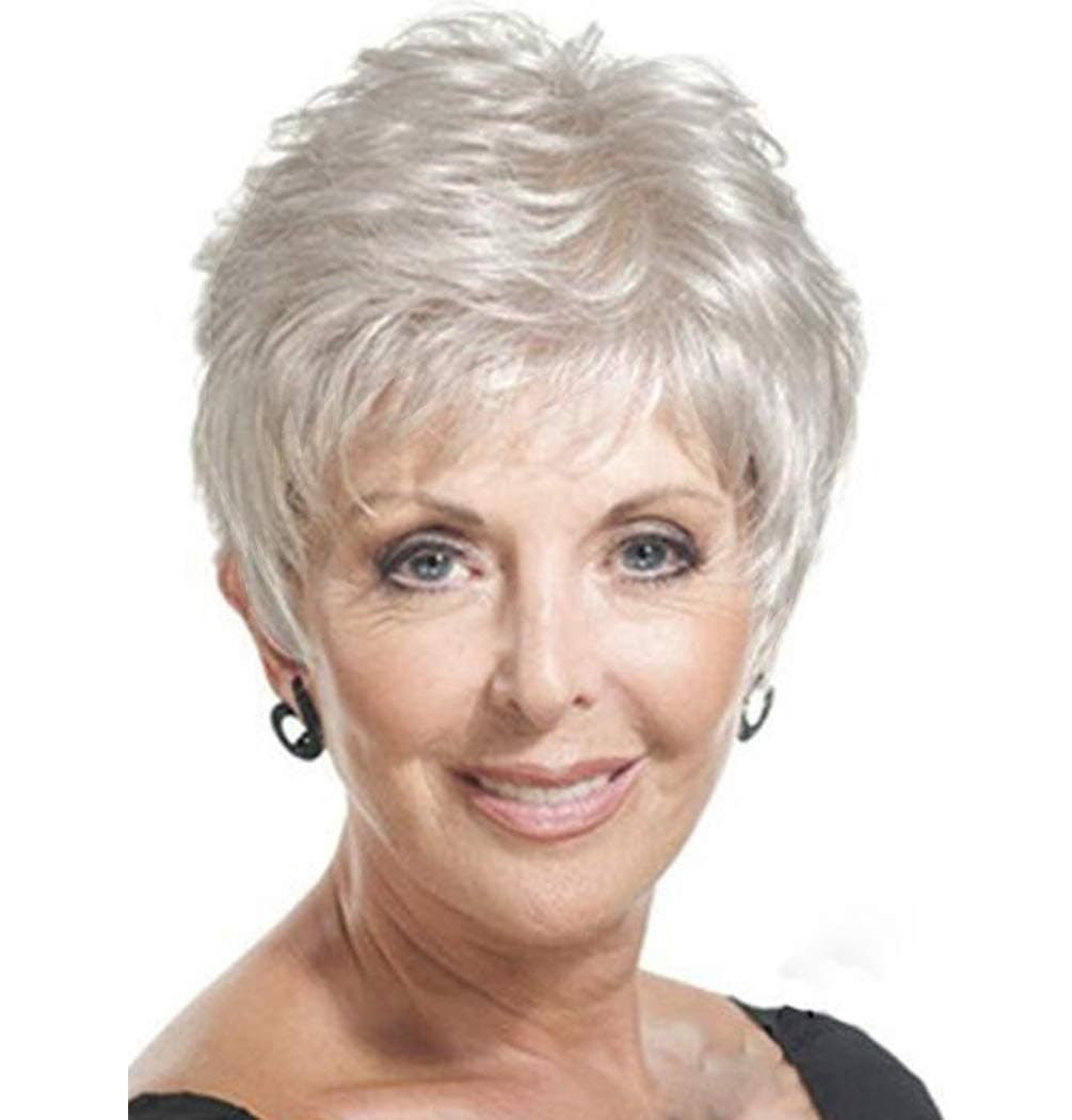 Y demand Mother Pixie Wig Short Straight Hairstyles Silver White Wigs for White Women ( Silver White )