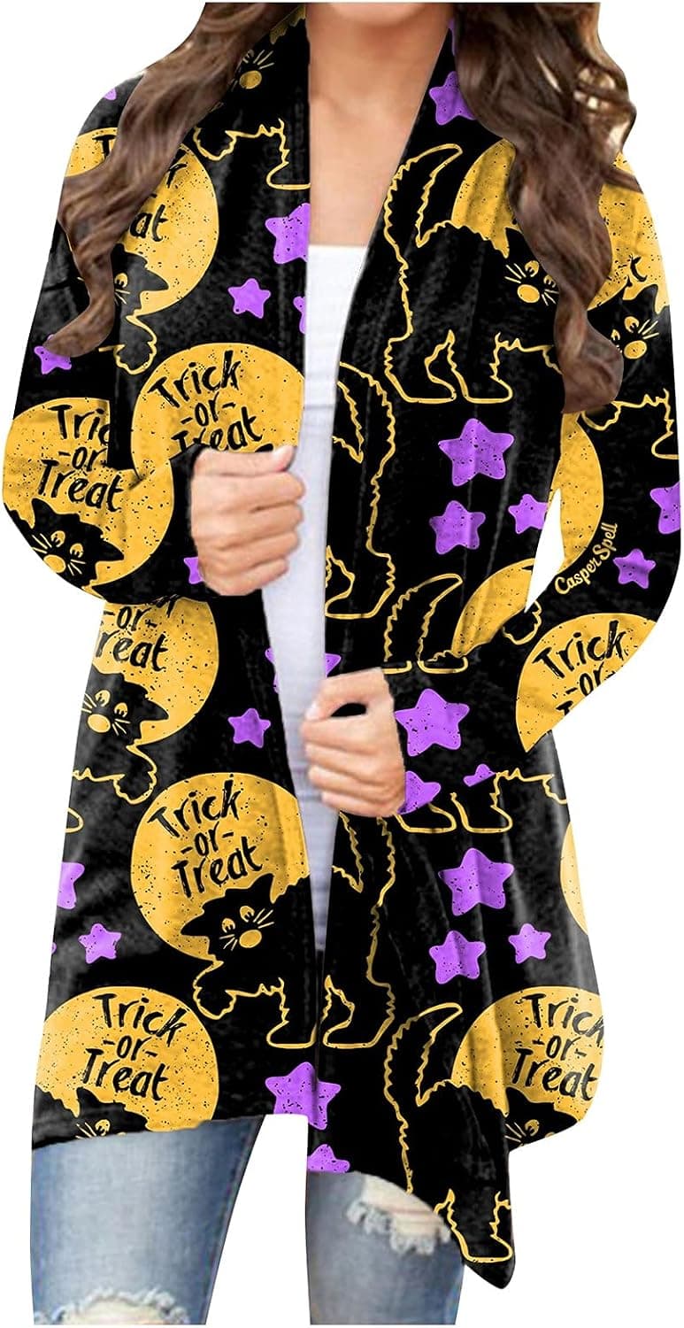 Halloween Costumes for Women,2022 Fall Long Sleeve Open Front Cardigan Plus Size Casual Retro Jumper Tops Cover Ups