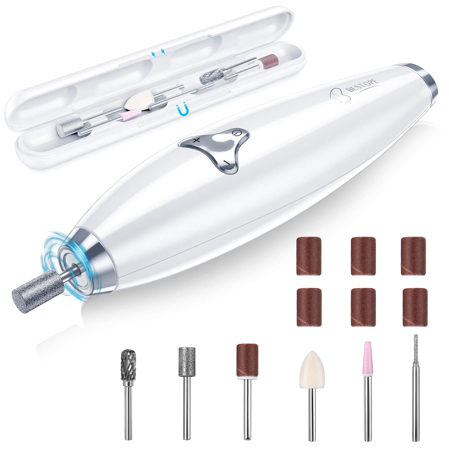 BESTOPE Electric Nail Drill 5-Pieces Professional Manicure&Pedicure Nail Drill Kit 20000 RPM Electric Nail File Set, White