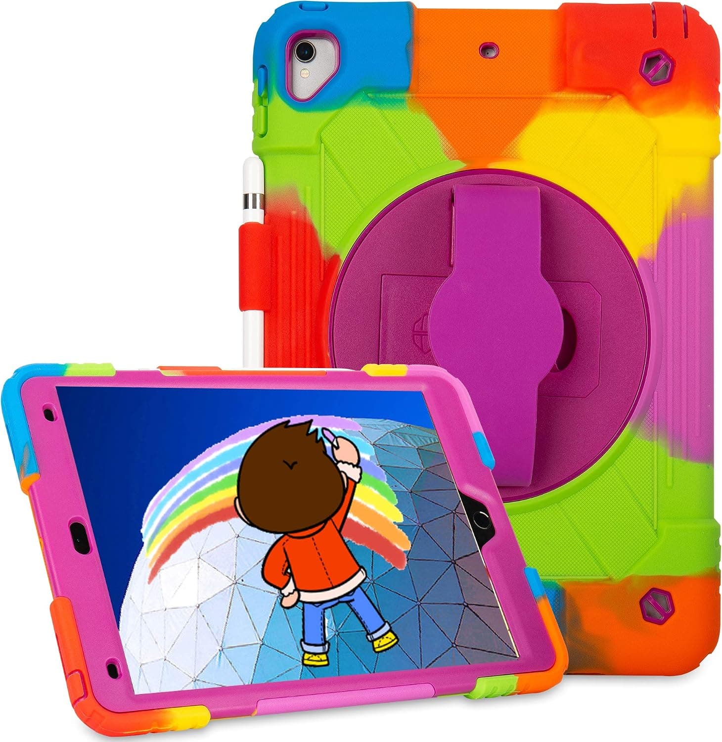 iPad Air 3 Case Heavy Duty Shockproof Case 360 Degree Adjustment Stand Rugged Protective Case for 2019 iPad 10.5" Air 3rd Generation (A2123 A2152 A2153)-Rainbow Purple