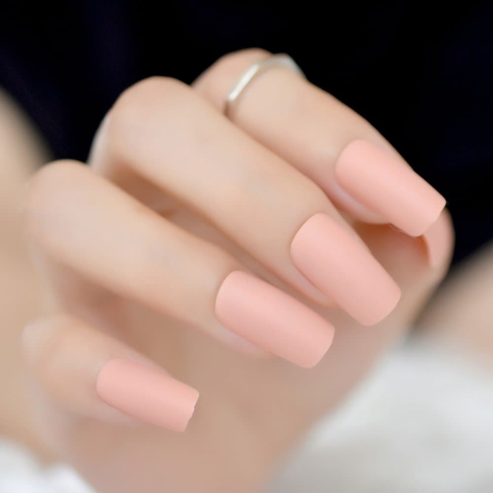 Pale Peach square Press on Nails Long False Nail Tips 20 pcs Full Cover Acrylic fake Nails 10 Sizes Ballerina fake nails