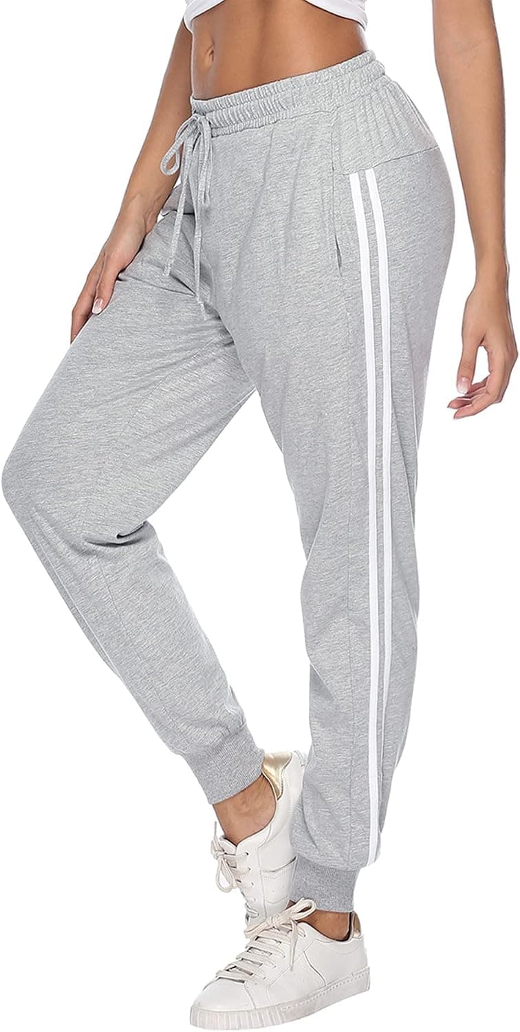 Kvswiu Women's Cotton Jogger Sweatpants with Pockets Workout Running Tapered Lounge Pants