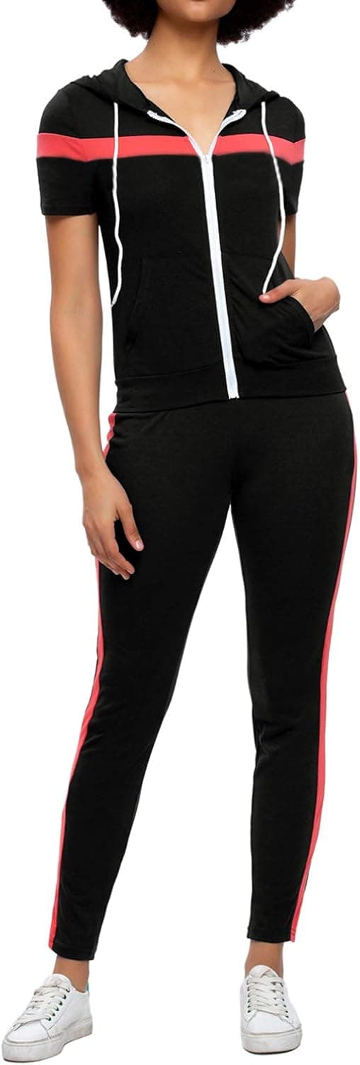 TOP-VIGOR Womens 2 Piece Outfits, Casual Sports Short Sleeve Sweatshirt and Jogging Sweatpants Suit