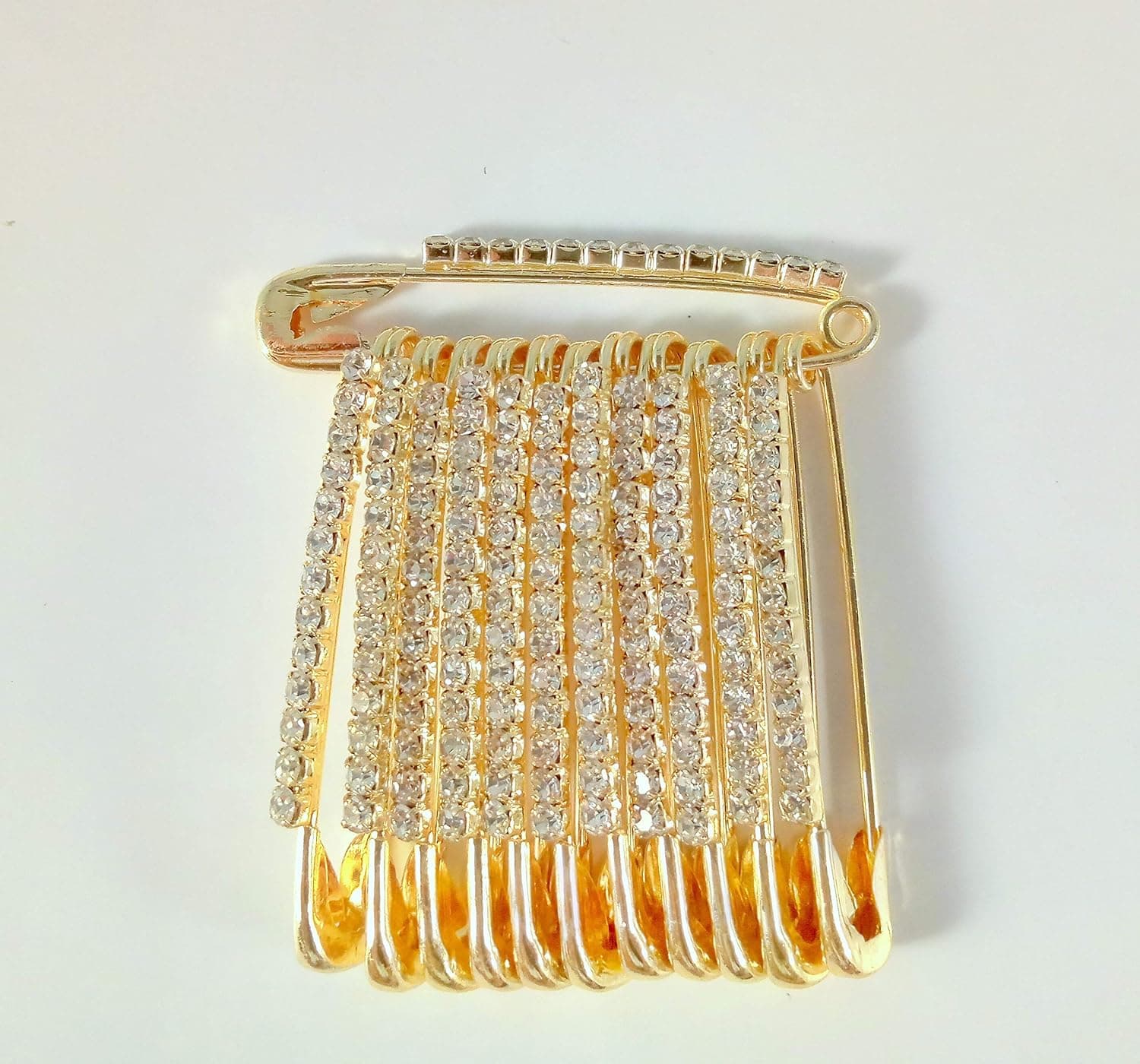 Sarvam Decorative Safety Pins Saree Pins Brooch One Side of Safety Pin Decorated with Diamonds Set of 12