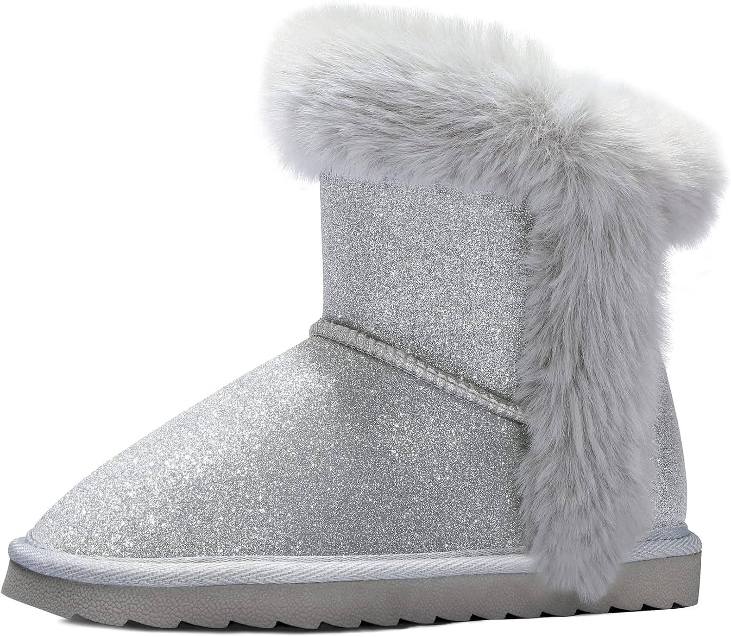 K KomForme Girls Snow Boots Warm Fur Lined Glitter Strap Winter Shoes Lightweight with Hook-and-loop(Toddler/Little Kids/Big Kids)