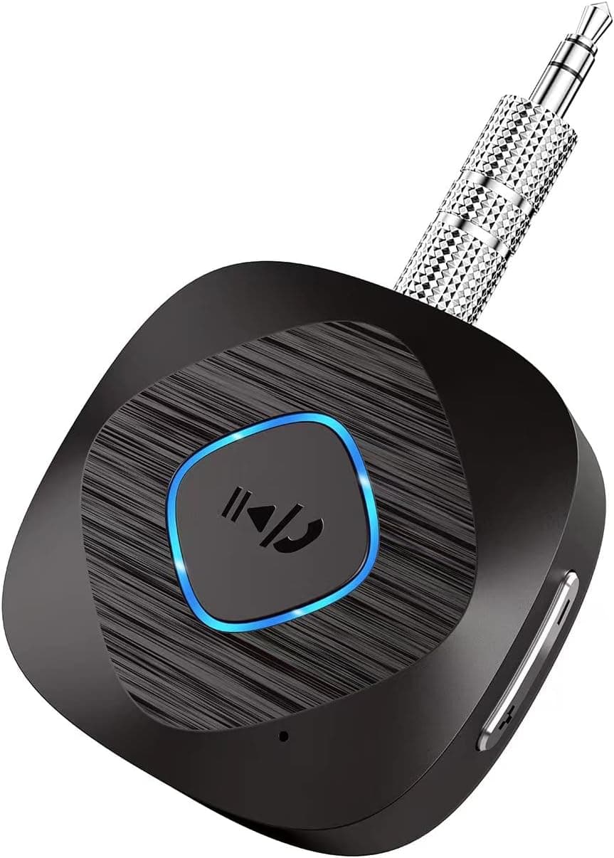 Bluetooth 5.0 Receiver for Car, Wireless Audio Adapter with 3.5 mm AUX Jack, for Home Stereo, Speaker, Wired Headphones, Music Streaming, Hands-Free Calls, Noise Cancellation, 16H Playtime