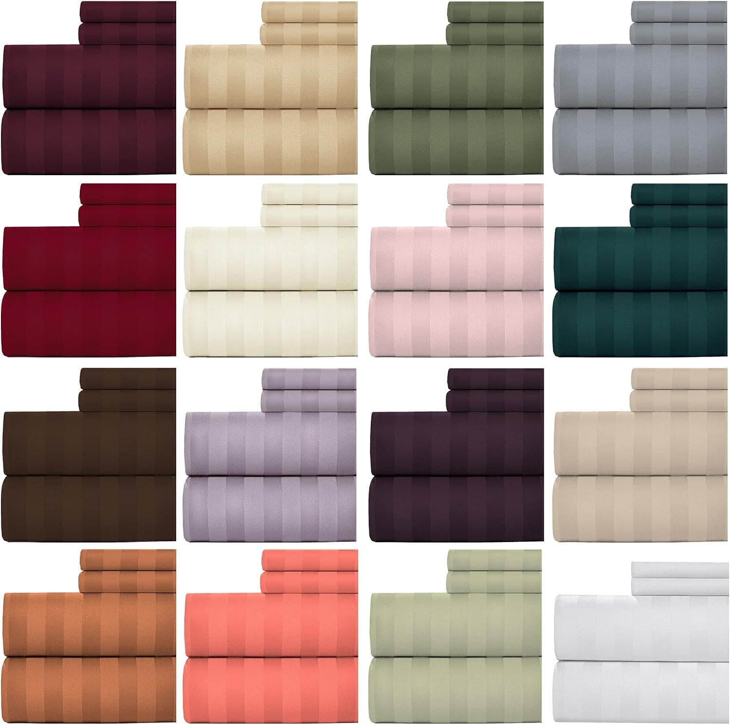 Weavely Bedsheet 100% Cotton 600 Thread Count Damask Stripe Queen Sheet Set, 4 Piece Hotel Quality Sheets, 15 inch Elastic Deep Pocket Fitted Sheet, Grey
