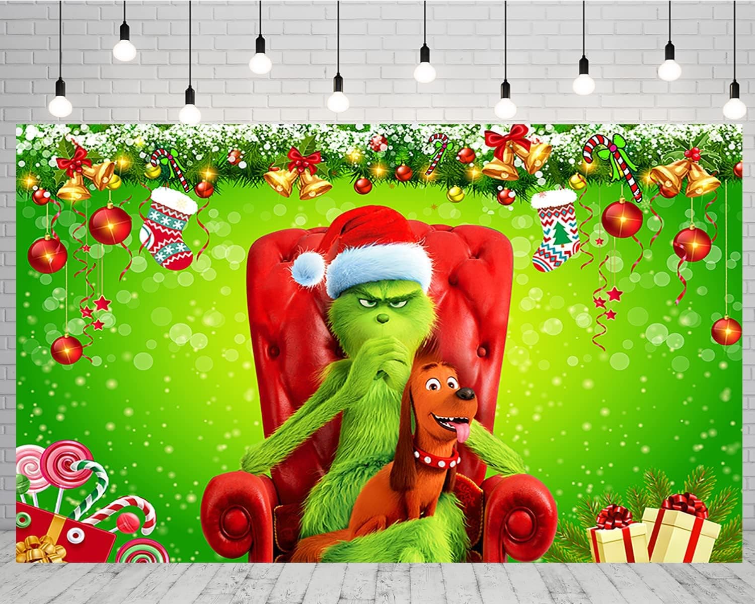 ASCLO Christmas Backdrop for Grinch Christmas Theme Party Supplies 5x3ft Xmas Photo Backgrounds Grinch and Dog Christmas Banner white One Size