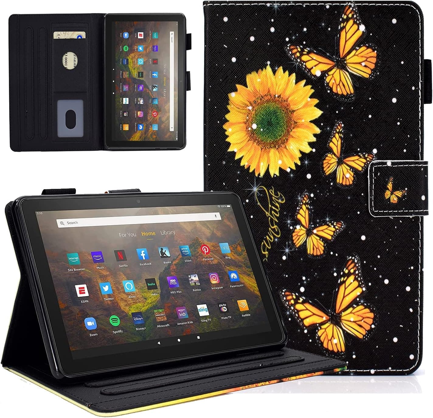 All-New Amazon Fire HD 10 Tablet Case & Fire HD 10 Plus Tablet Case (11th Generation, 2021 Release), PU Leather Stand Cover Case for Fire HD 10 & 10 Plus Tablet 11th Gen, Auto Wake/Sleep, Sunflower