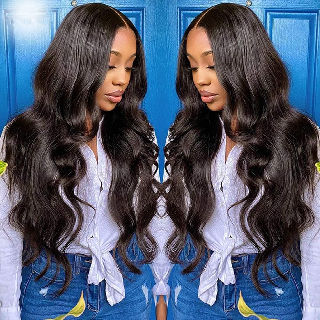 Body Wave Lace Front Wigs Human Hair T-Part Lace Front Wigs with Baby Hair Middle Part Wig 150% Density Natural Color 100% Unprocessed Brazilian Virgin Human Hair Wigs for Black Women