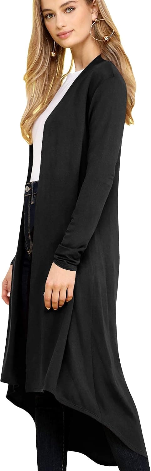 Lock and Love Women's Casual Long Open Front Drape Lightweight Duster High Low Hem Maxi Long Sleeve Cardigan