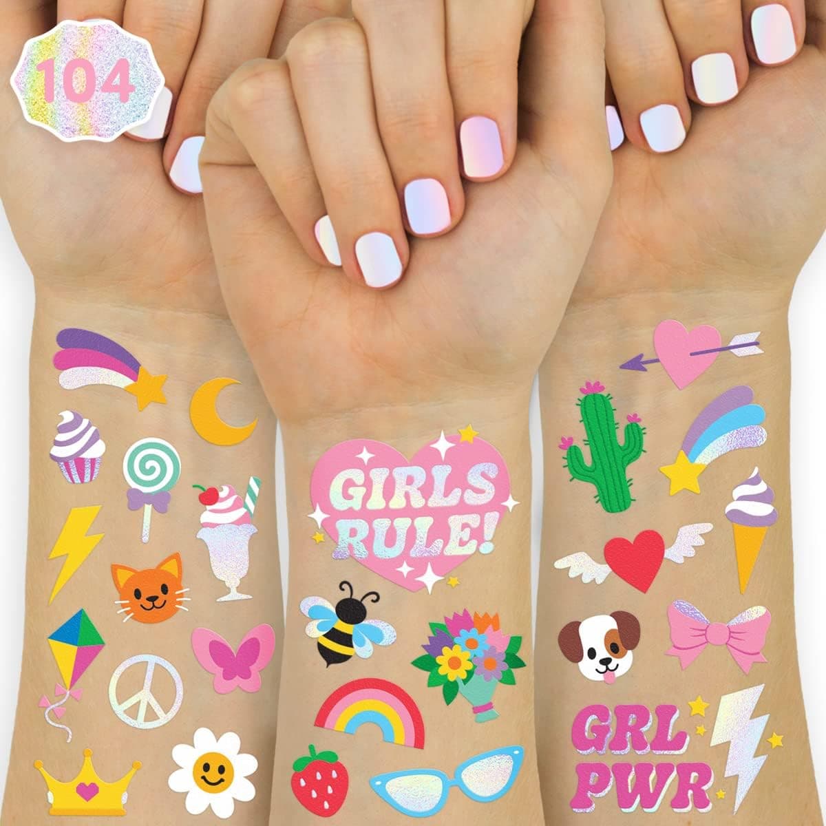 xo, Fetti Kids Temporary Tattoos - 104| Birthday Girl Party Favors, DIY Home Activity, Gift, Cute Temp Tats, Princess, Girl Power, Flower, Rainbow
