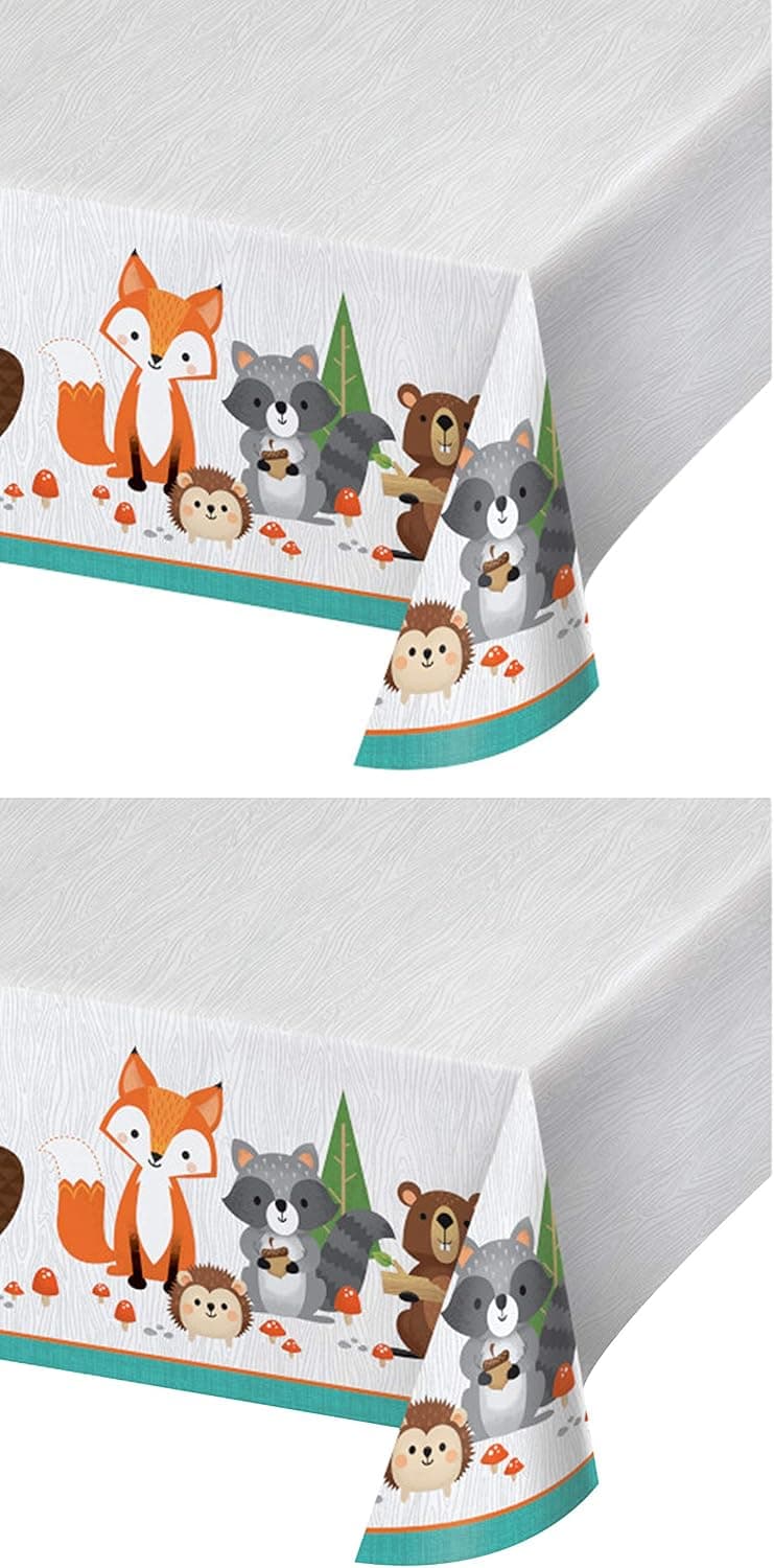 Sunnyout Wild One Woodland Safari Party Tablecloth & Party Planning Guide - Set of 2 Plastic Table Covers - Animal Theme Decoration for Kids Event, Boys & Girls Birthday - Zoo Themed Supplies - 54x102