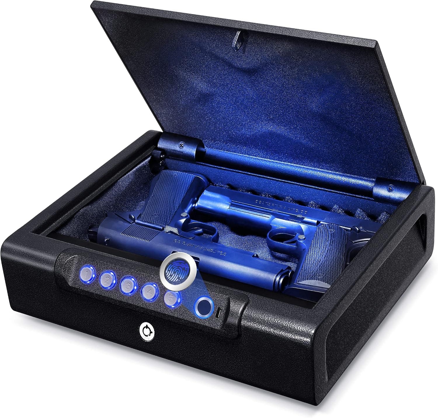 SYCEES Biometric Fingerprint Gun Safe-Quick Access,100 Fingerprints,Backlit Keypad, Silent Entry,Backup Keys,Biometric Gun Safe for Handgun Pistols for Nightstand, Bedside, Home, Car Travel
