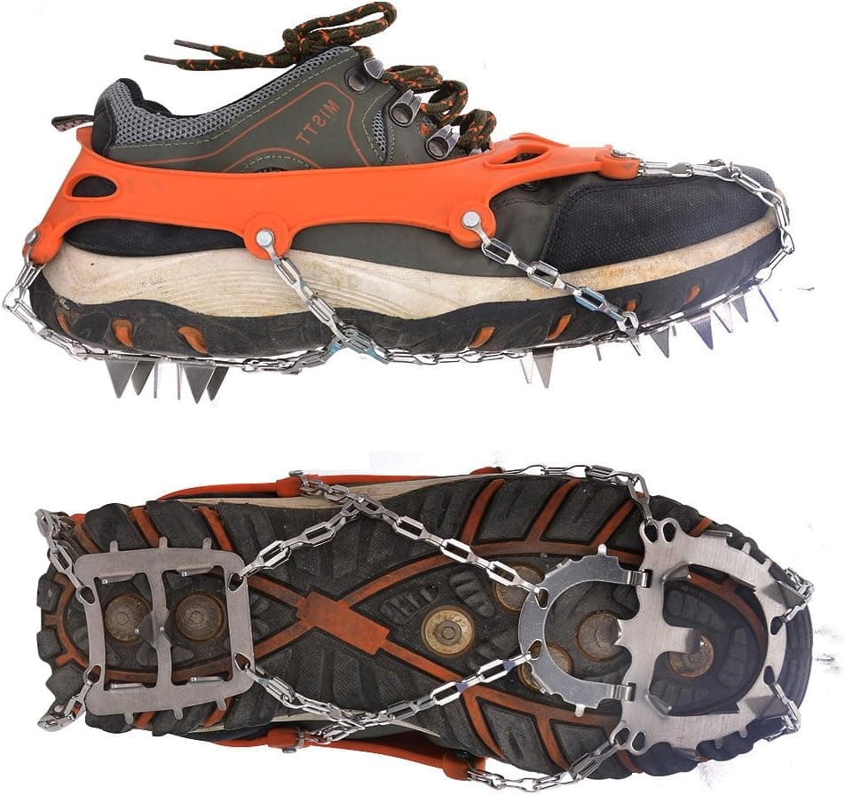 M MOACC Traction Cleats Snow Grips Ice Creepers Over Shoe/Boot Studded Anti Slip Stainless Steel Spikes Footwear 19-Stud-Orange