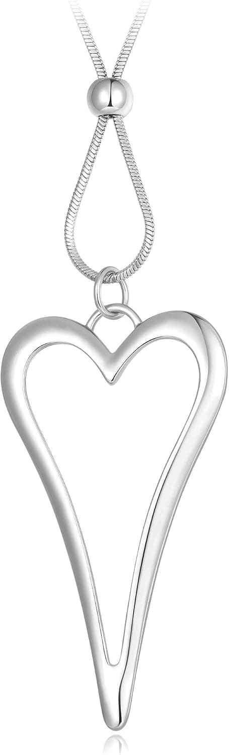 SWOTIC Costume Necklace Long Chain Large Love Heart Shaped Pendant Necklace