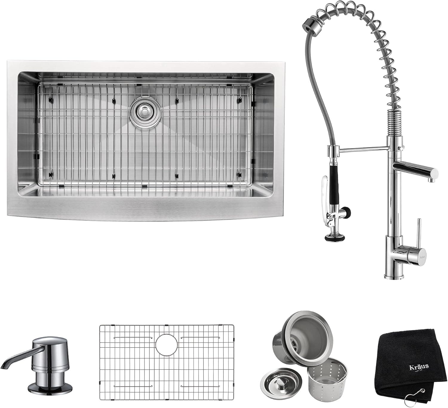 Kraus KHF200-36-KPF1602-KSD30CH 36 inch Farmhouse Single Bowl Stainless Steel Kitchen Sink with Chrome Kitchen Faucet and Soap Dispenser