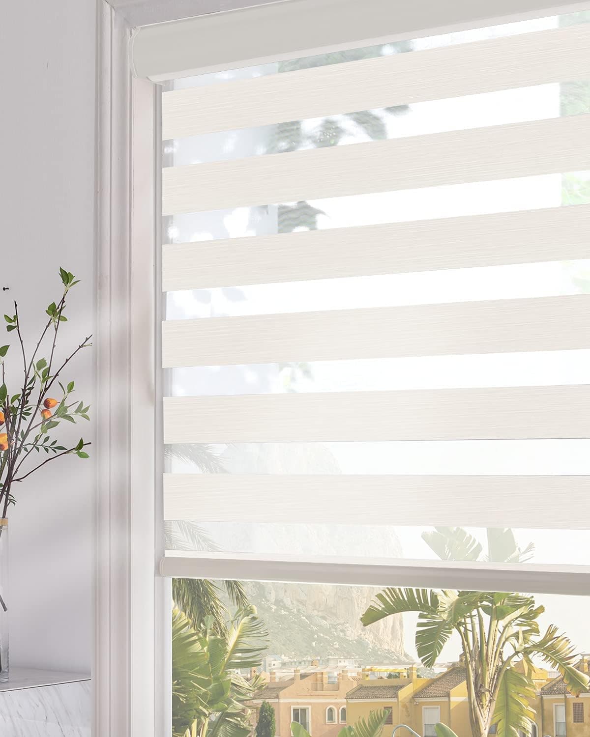 Persilux Zebra Blinds Dual Layer Roller Sheer Shades (46" W X 72" H, Beige) Light Filtering Privacy Light Control for Day and Night Roller Window Shades for Home, Windows and Office, Easy to Install