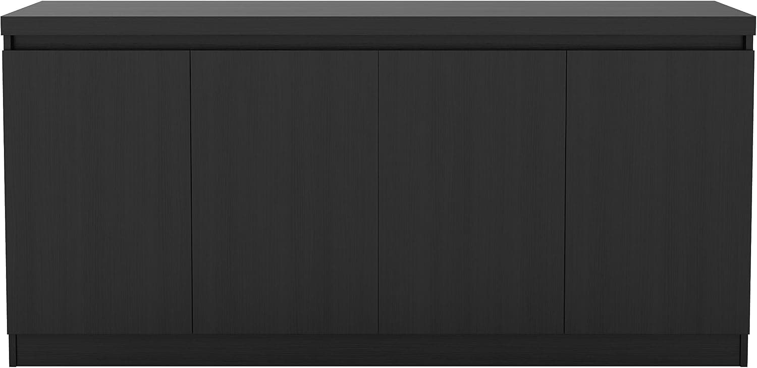 Manhattan Comfort Viennese Collection 6 Shelf Gloss Finished Long Buffet Cabinet / Dining Console with 4 Doors, Black Gloss
