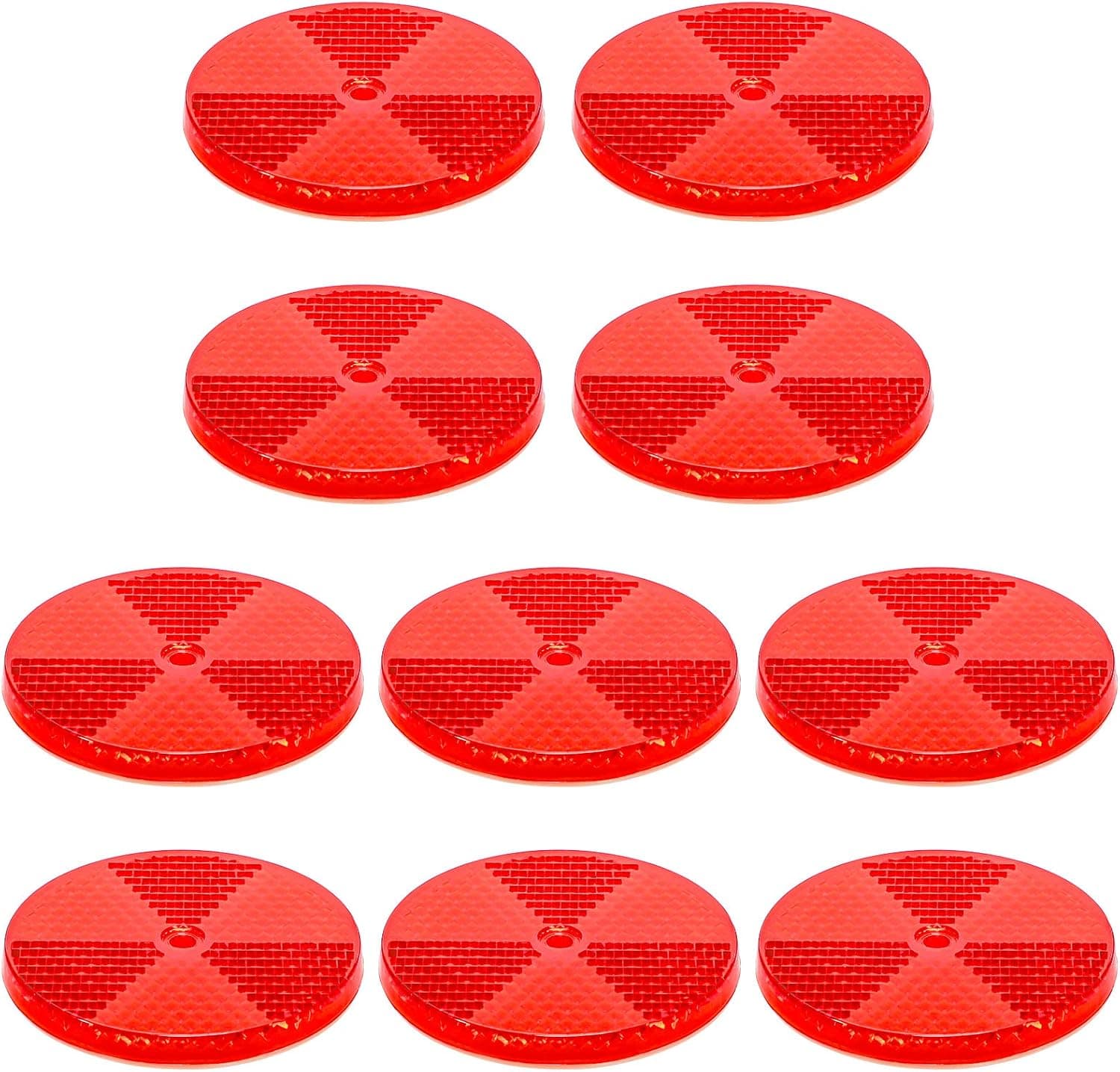 10 Pack Front Reflector Round Reflector for Driveway Fence Gate Posts Trailers Safety Reflectors Automobiles Boats Mailboxes Reflector with Center Mounting Hole (Red)