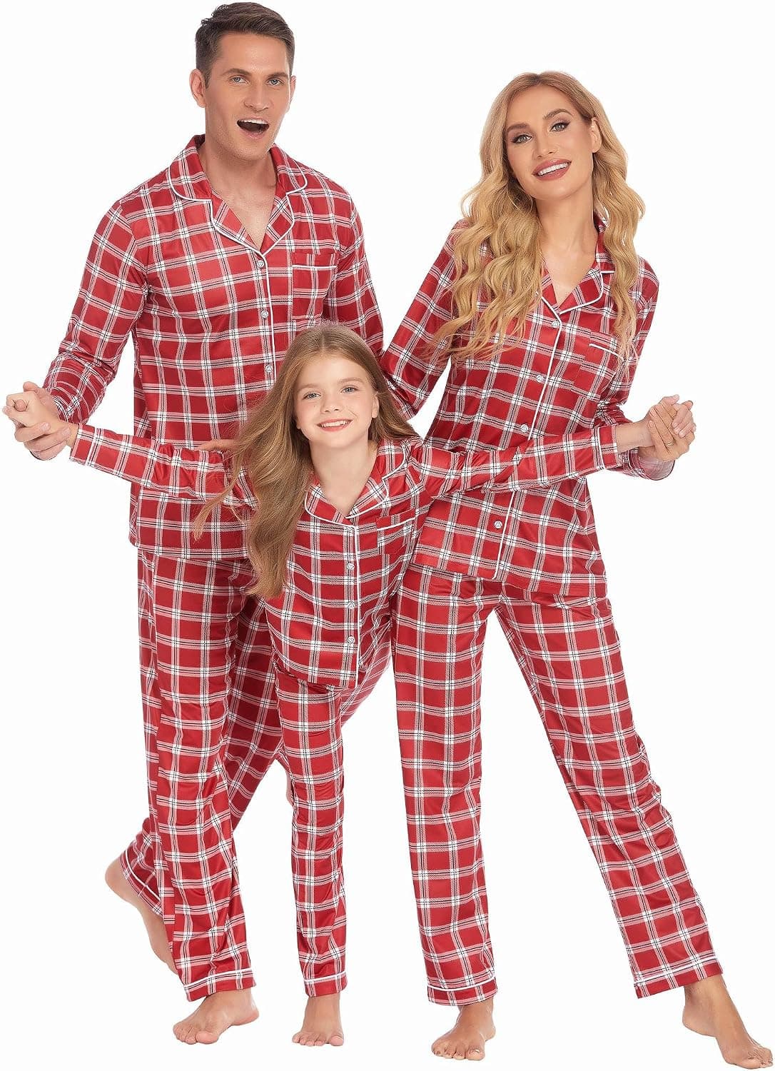 Ekouaer Christmas Family Matching Pajamas Long Sleeve Pj Set  Festival Party Sleepwear with Button S-XXL