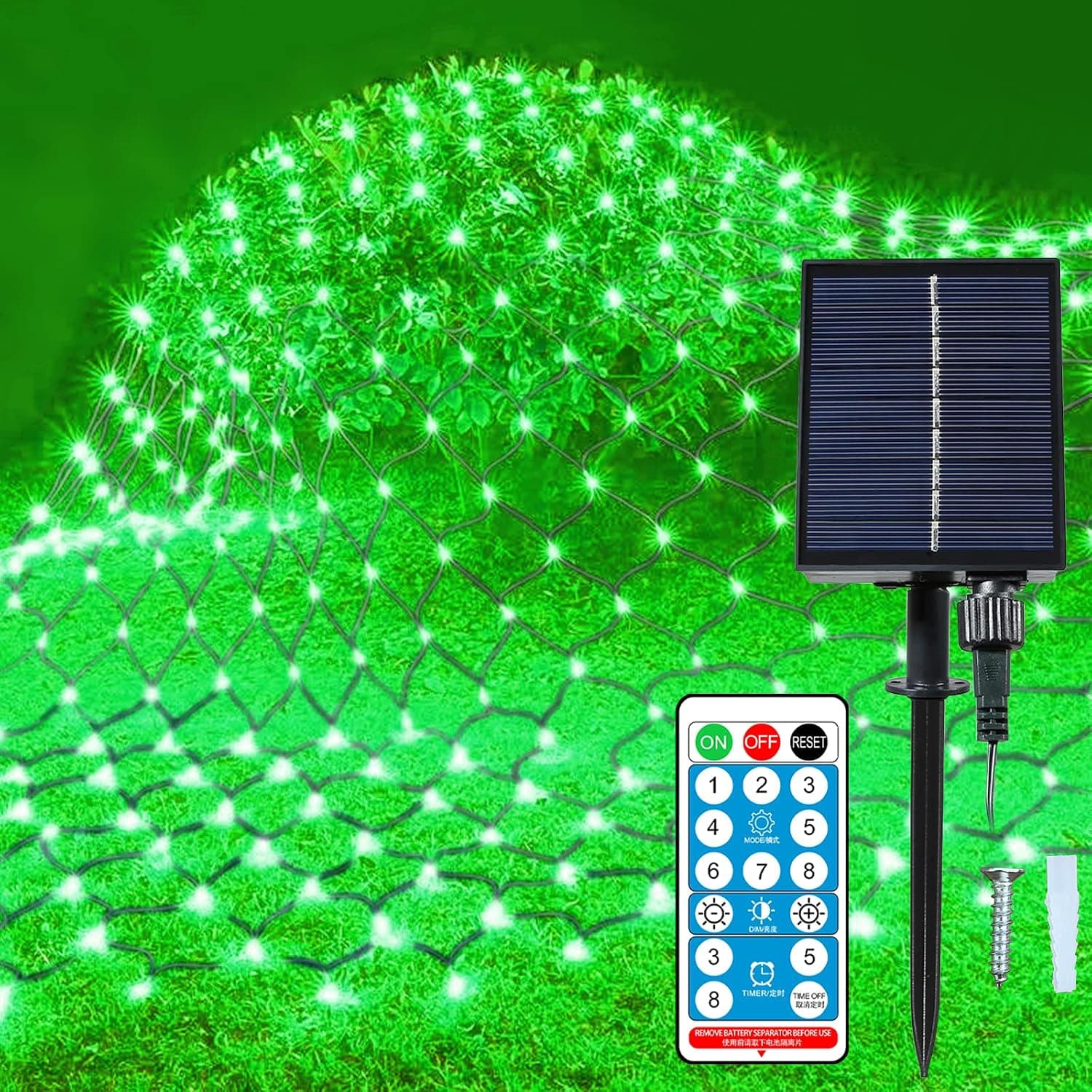 Malgero Mesh Net Green Christmas Lights Solar Powered 8 Modes 9.8X6.6Ft 264LED Bush Tree Wrap Decor Fairy Twinkle Green Wire Outdoor String Lights for Halloween,Holiday,Party,Patio,Wedding,Garden