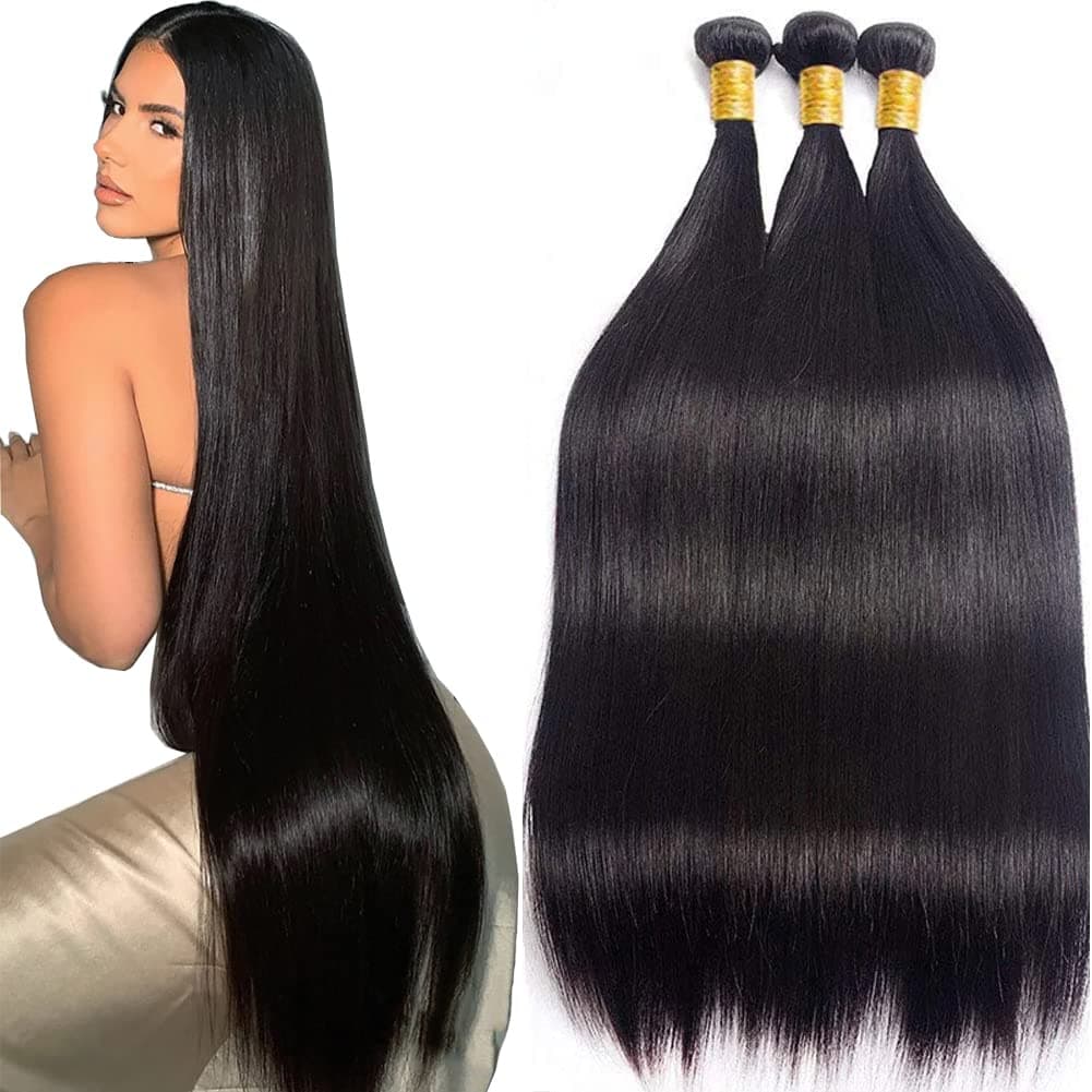 Brazilian Straight Bundles Human Hair 28 30 32 inch 3 Bundles Human Hair 12A Unprocessed Virgin Human Hair Weave Natural Black Hair Extensions