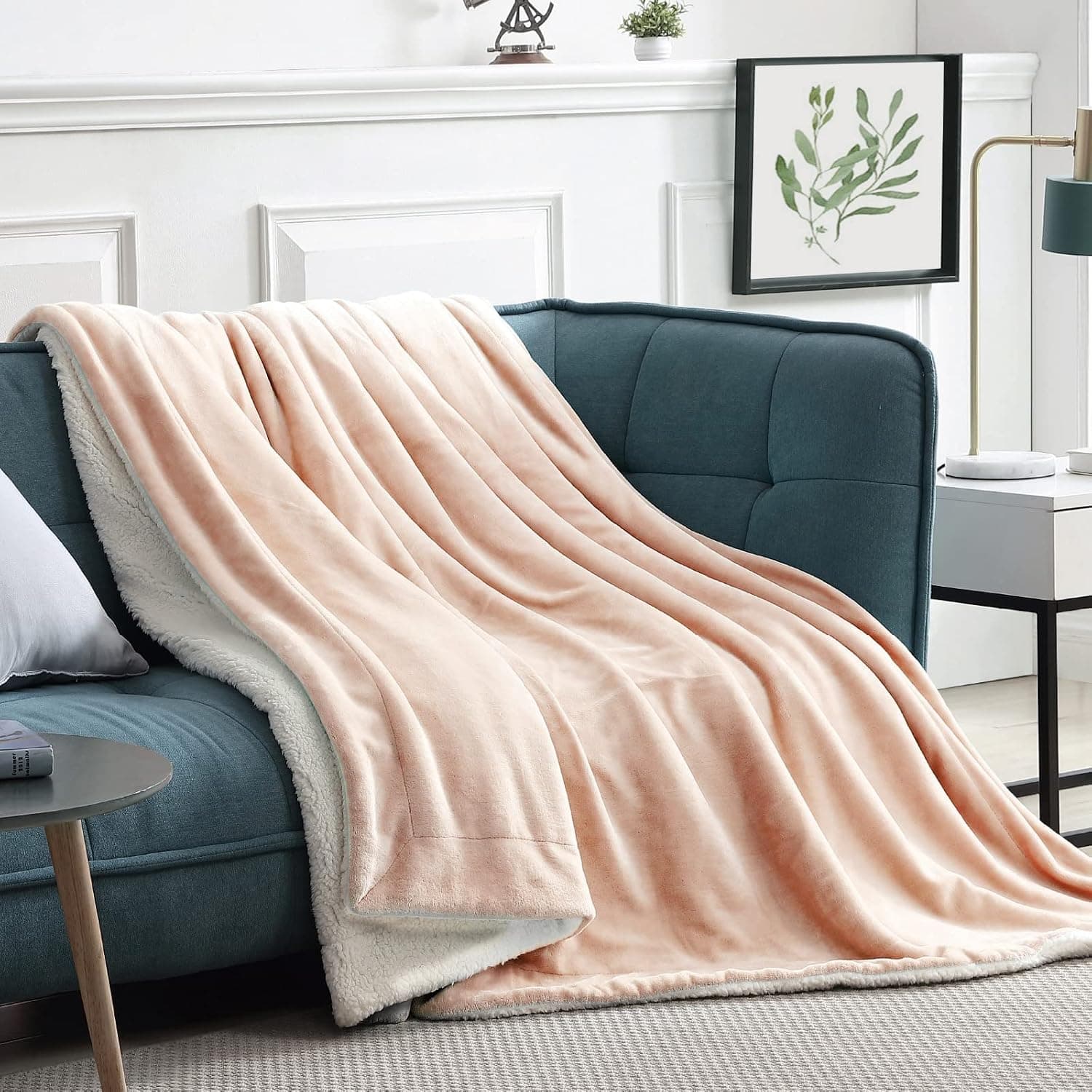 Walensee Sherpa Fleece Blanket (Twin Size 90”x 90” Dusty Peach Pink) Plush Throw Fuzzy Super Soft Reversible Microfiber Flannel Blankets for Couch, Bed, Sofa Ultra Luxurious Warm for All Seasons