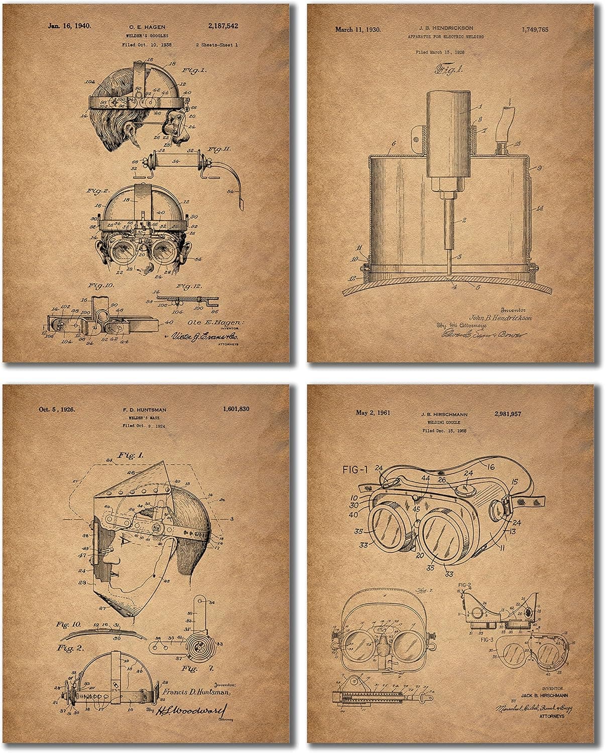 Welder Patent Prints - Set of 4 Vintage Wall Art Photos