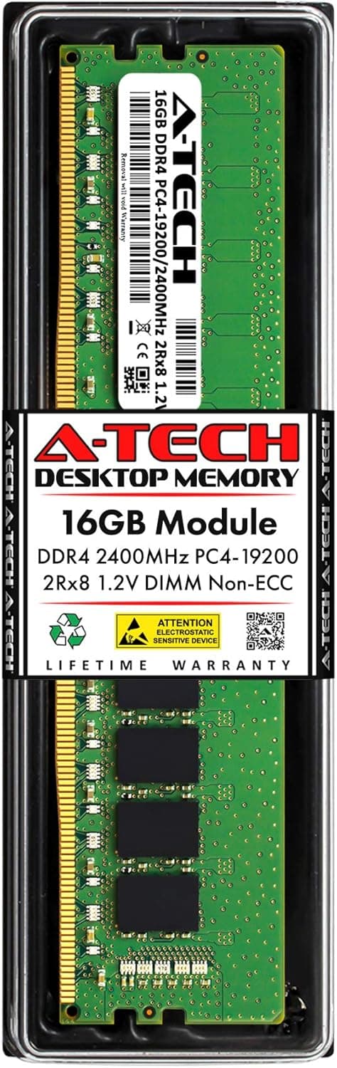 A-Tech 16GB DDR4 2400 MHz UDIMM PC4-19200 (PC4-2400T) CL17 DIMM 2Rx8 Non-ECC Desktop RAM Memory Module