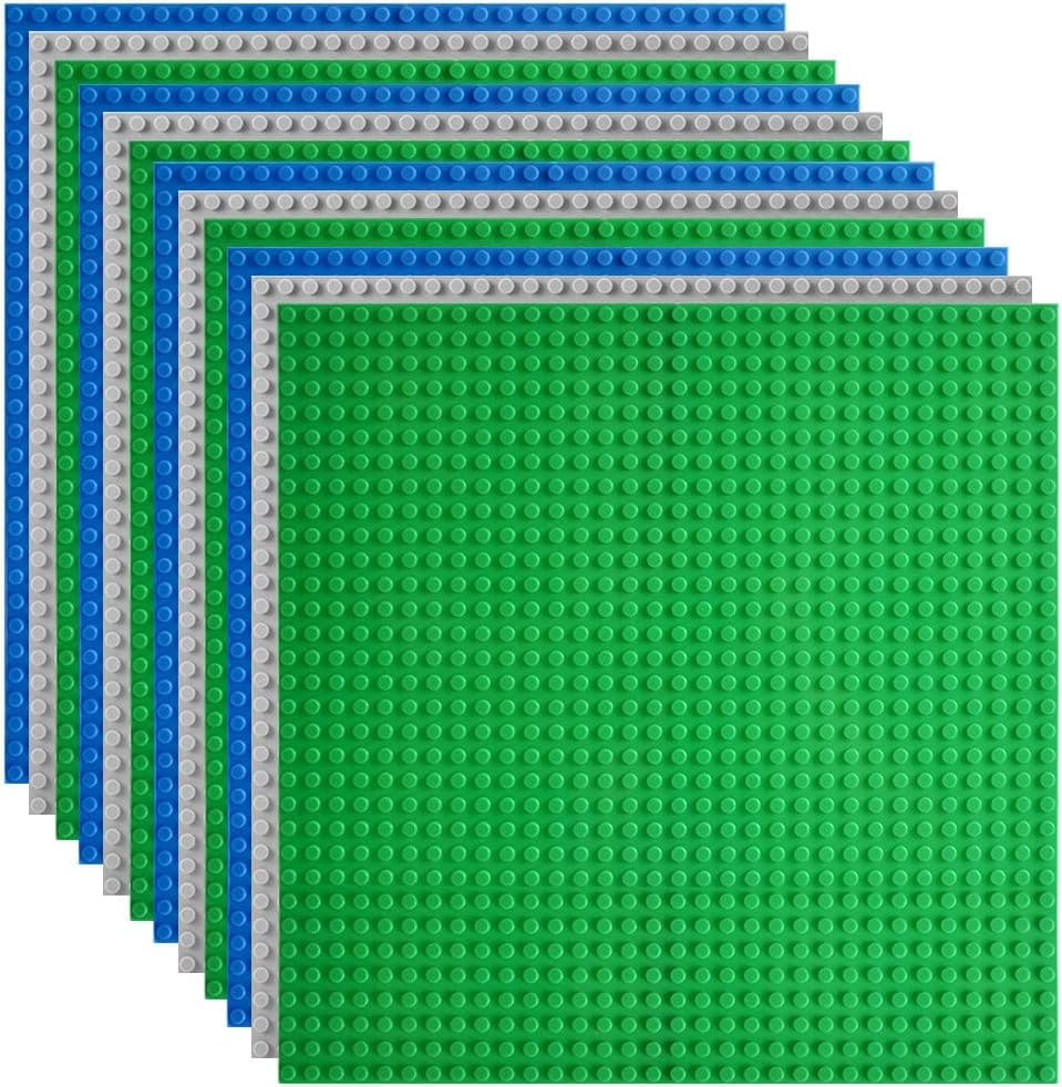 Lekebaby Classic Baseplates Building Base Plates for Building Bricks 100% Compatible with Major Brands-Baseplates 10" x 10", Pack of 12