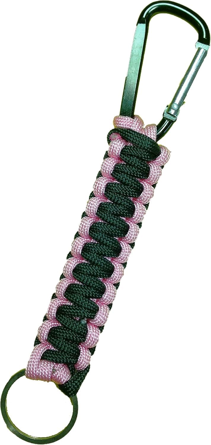 BT Outdoors Paracord Keychain-Pink/Black Paracord Keychain/Key Rings with Carabiner