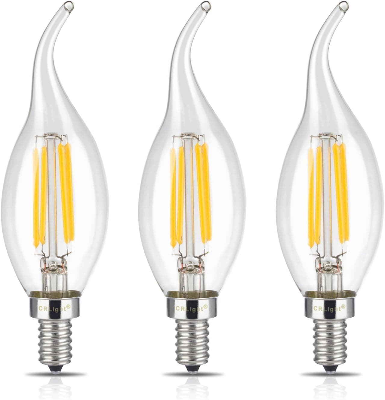 CRLight 4W LED Filament Candle Light Bulb, 2700K Warm White 400LM, E12 Candelabra Base Lamp, C35 Flame Shape Bent Tip, 40W Incandescent Replacement, Non-dimmable, 3 Pack