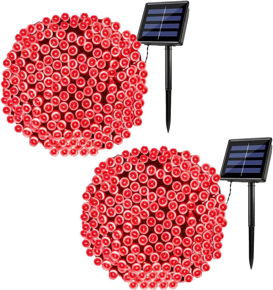 MAOKOT Solar Christmas Lights Outdoor Waterproof 72ft 8 Modes Solar String Lights 200 LED Red Christmas Decoration for Garden Patio Xmas Tree Festival