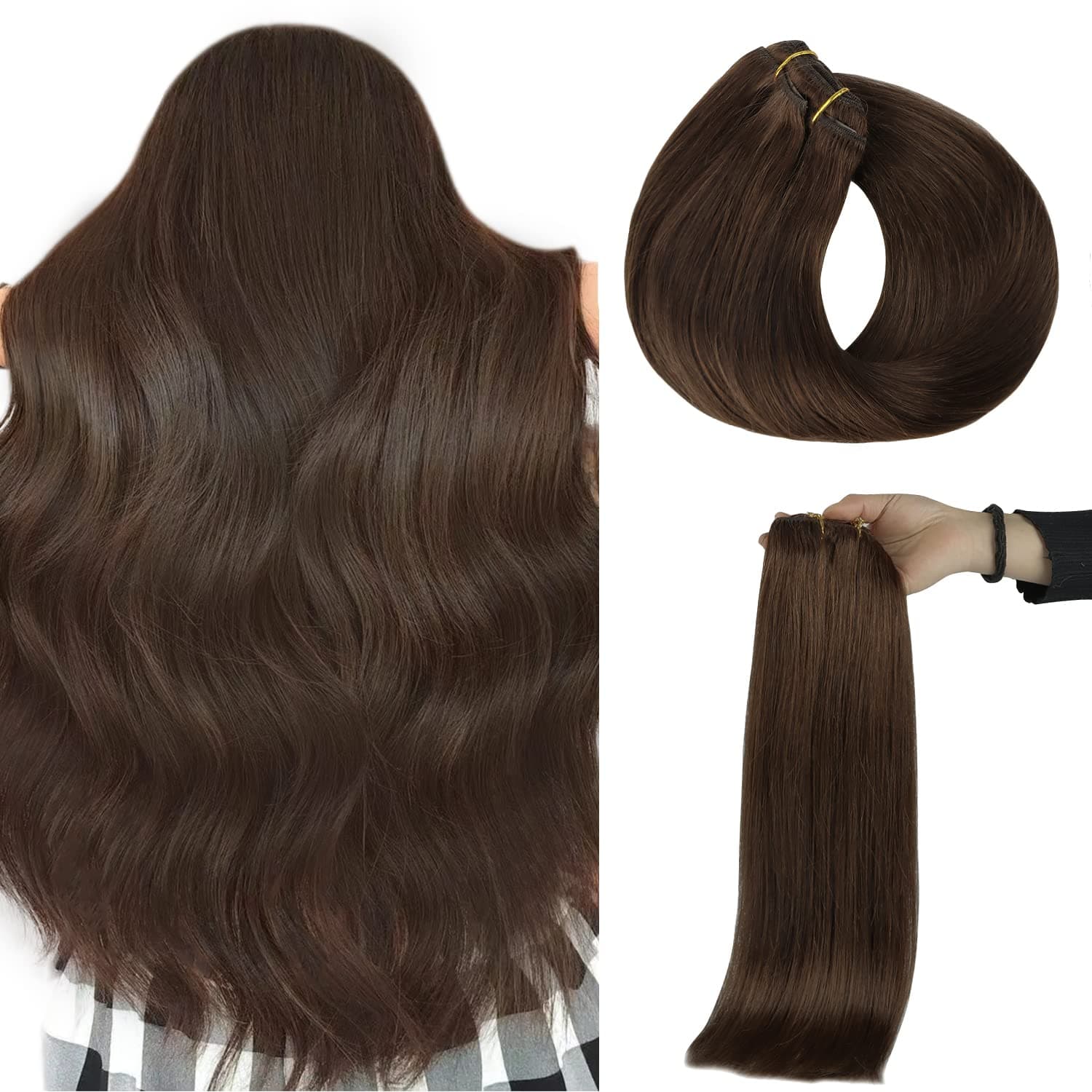 LeaLea Clip in Hair Extensions, 20 inch 120g Chocolate Brown Clip in Hair Extensions Real Human Hair 7pcs Straight Double Weft Human Hair Clip in Hair Extensions
