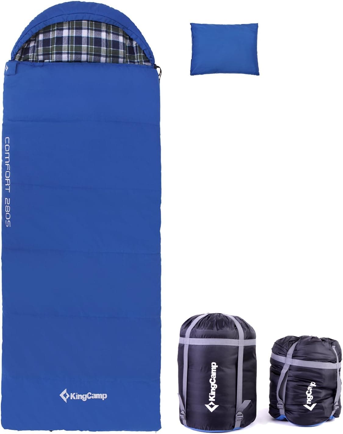 KingCamp Cotton Flannel All Season 5F/-15C Sleeping Bag with Pillow (Youth, Right)