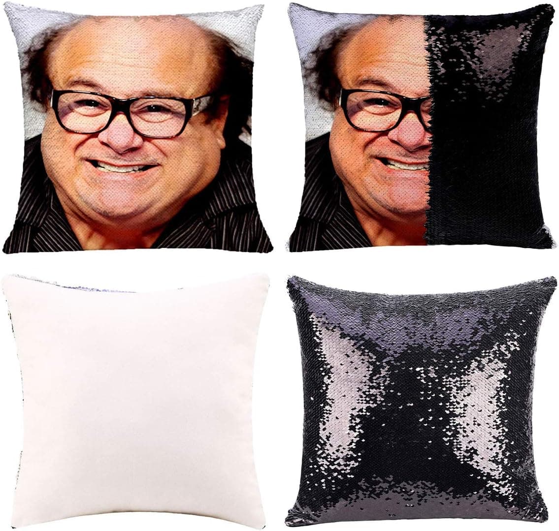 K T One Funny DIY Sequin Pillows Cover Face Magic Reversible Throw Pillow Cover Decorative Change Color Pillowcase 16x16 (Black)