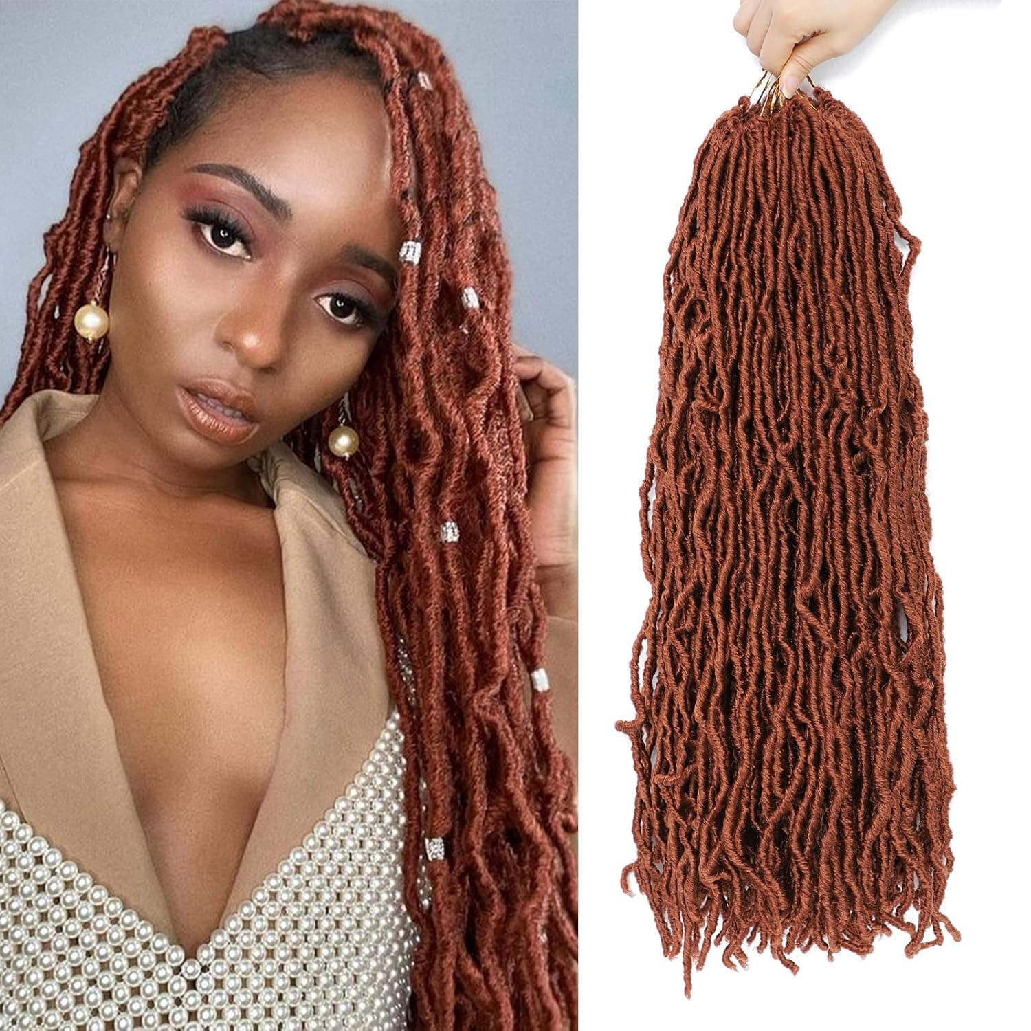 Soft Locs 24 Inch Copper Red Faux Locs Crochet Hair 6 Packs Ginger Soft Locs Crochet Hair Curly Wavy Goddess Locs Pre Looped Crochet Locs For Black Women Butterfly Locs Style(24”,6packs,#350)