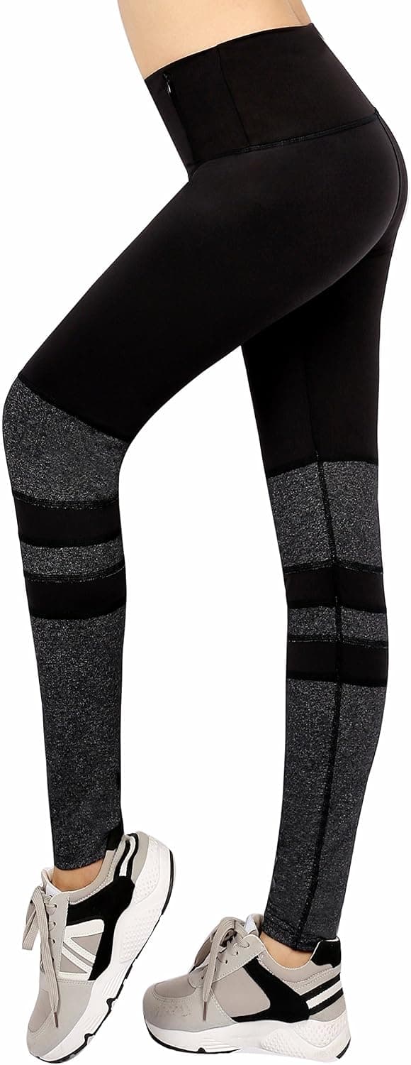 Sugar Pocket Women's Ankle Tights Running Pants Exercise Leggings with Side Pocket M(Black/Grey)