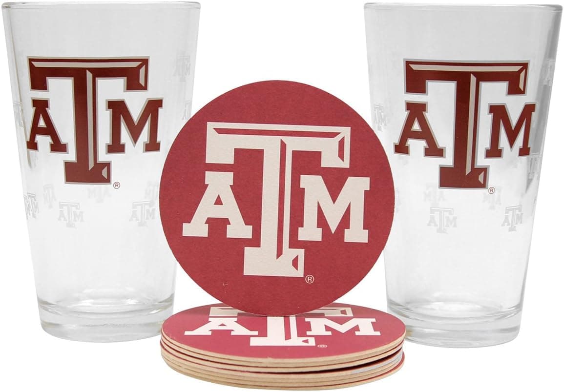 NCAA Pint Glass and Coaster Set (2 Pack) (Texas AM Aggies)