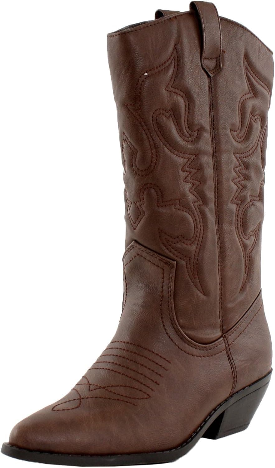 Sully's Reno Cowboy Cowgirl Western Leatherette Stitch Detail Mid-Calf High Boots