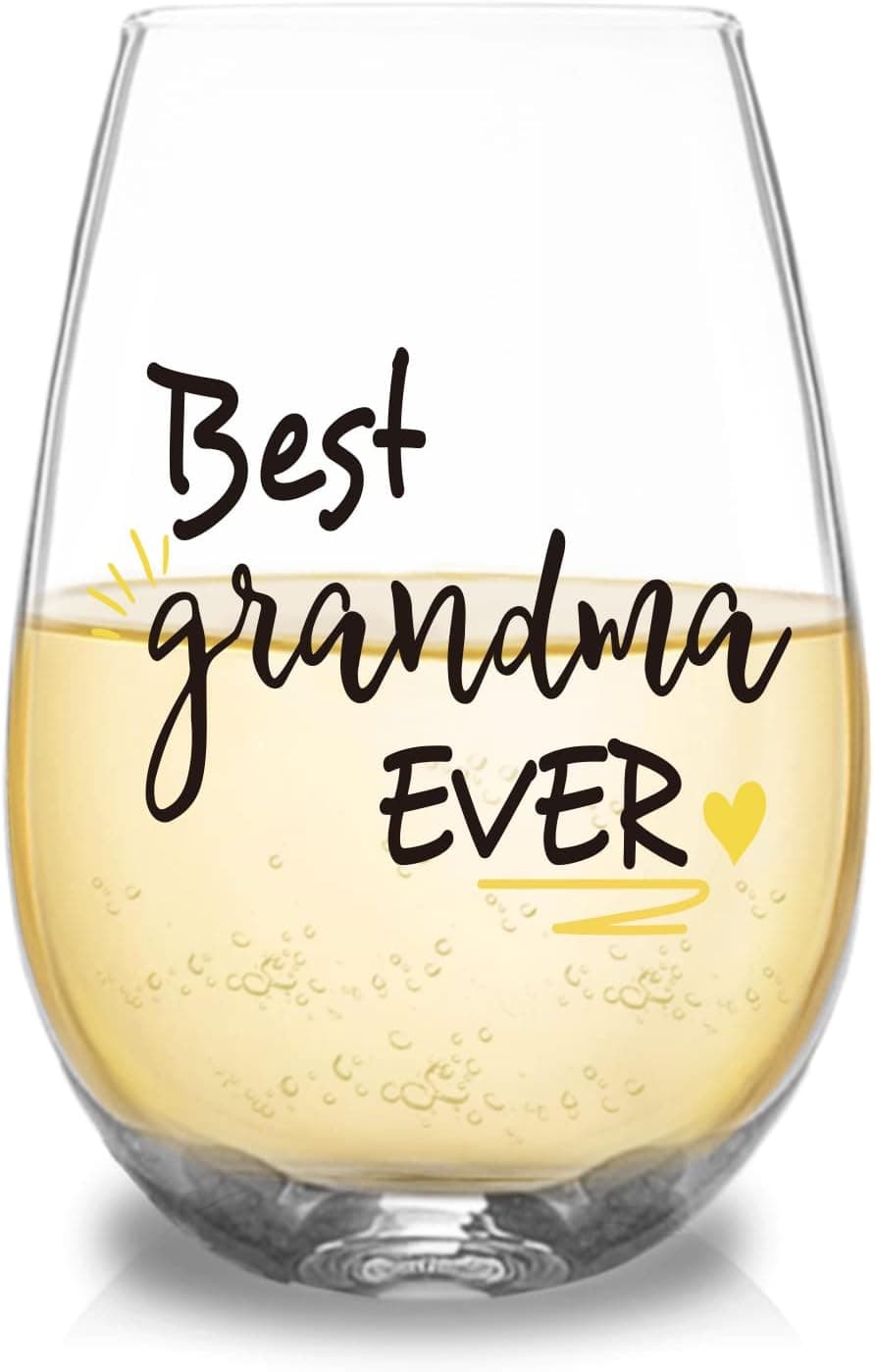 Best Grandma Ever Funny Wine Glass Gifts for Grandma, Novelty Birthday, Mother's Day Gifts for Grandma, Mom, New Grandma, Women, Unique Grandma Gifts from Granddaughter, Grandson, 17 oz Wine Glasses